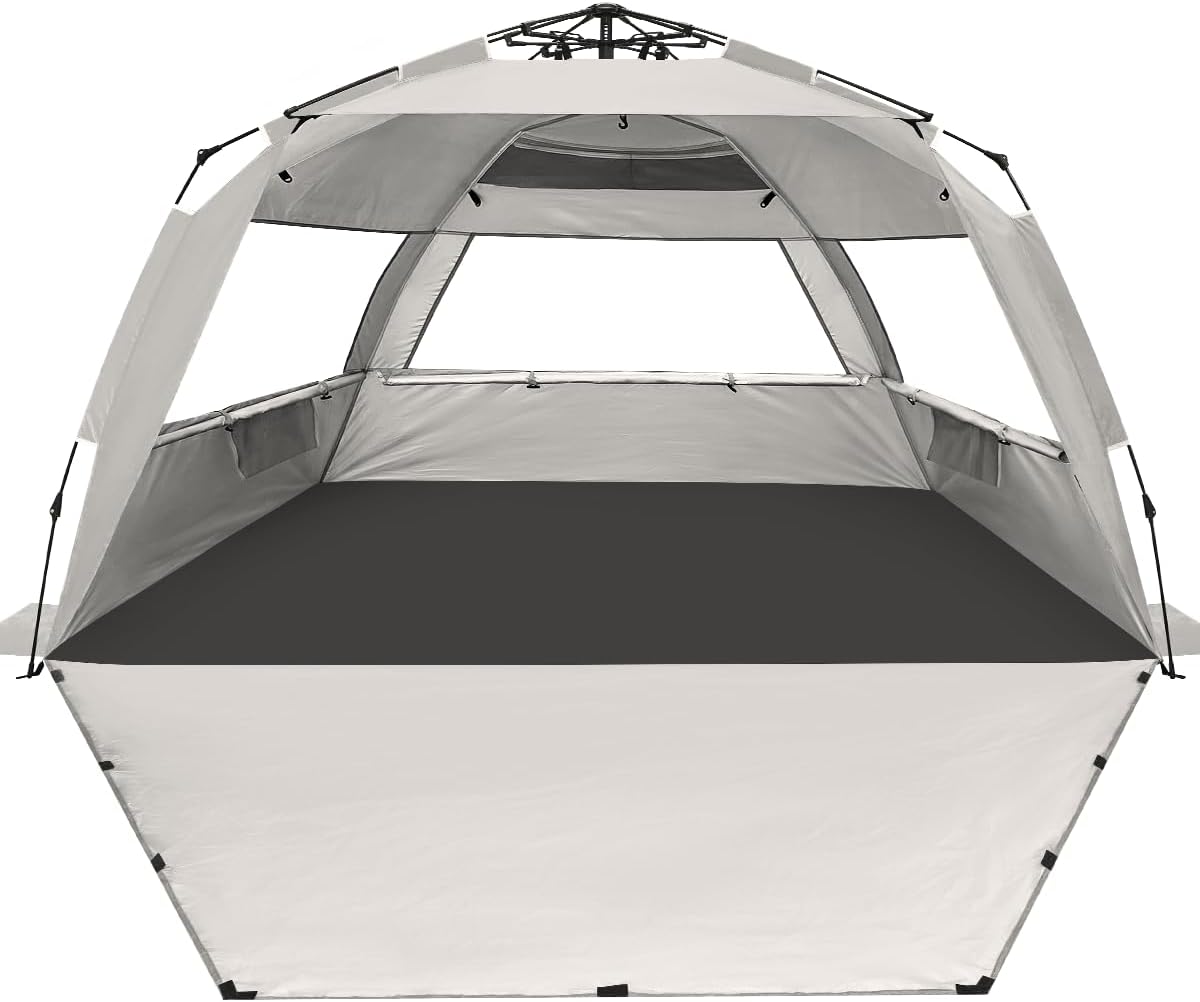 Deluxe Pop Up Beach Tent Sun Shade Shelter for 3-4/5-6 Person, UV Protection, Extendable Floor with 3 Ventilating Windows Plus Carrying Bag, Stakes, and Guy Lines