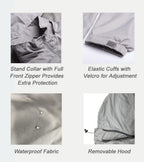 Mens Lightweight Windbreaker Waterproof Rain Jacket with Removable Hood