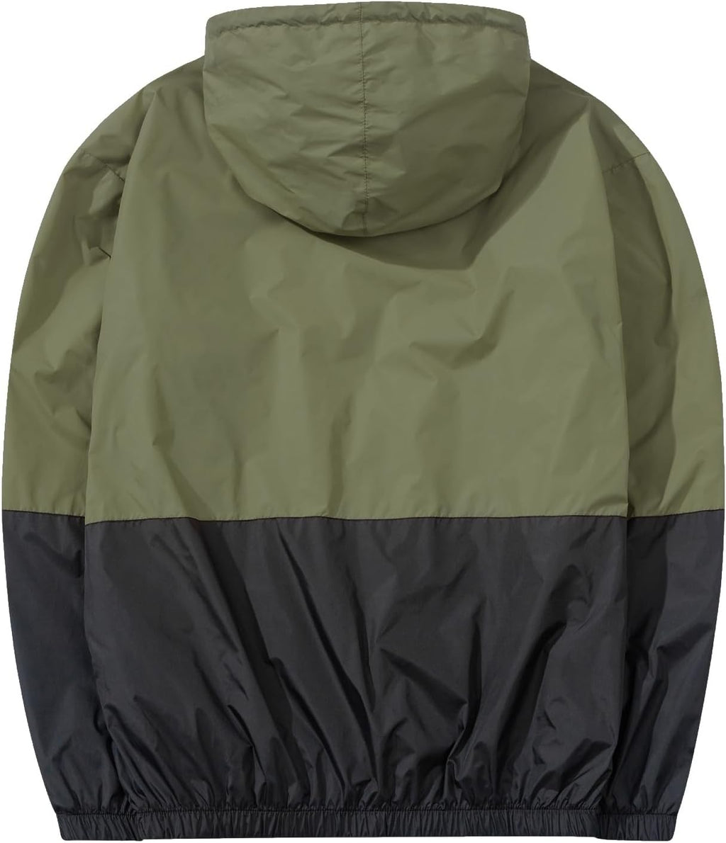 Men Lightweight Windbreaker Jackets Outdoor Hooded Pocket Raincoat Jacket