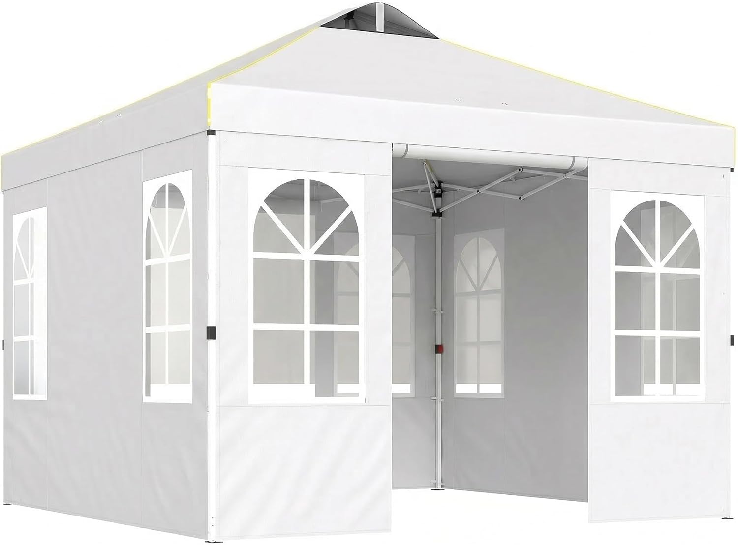 9.6 x 9.6 ft Pop Up Canopy Tent with Sidewalls, One Button Push Setup, UPF50+ Outdoor Portable Instant Canopy Shelter with Carry Bag, Sandbags, Adjustable Height for Parties Events, White