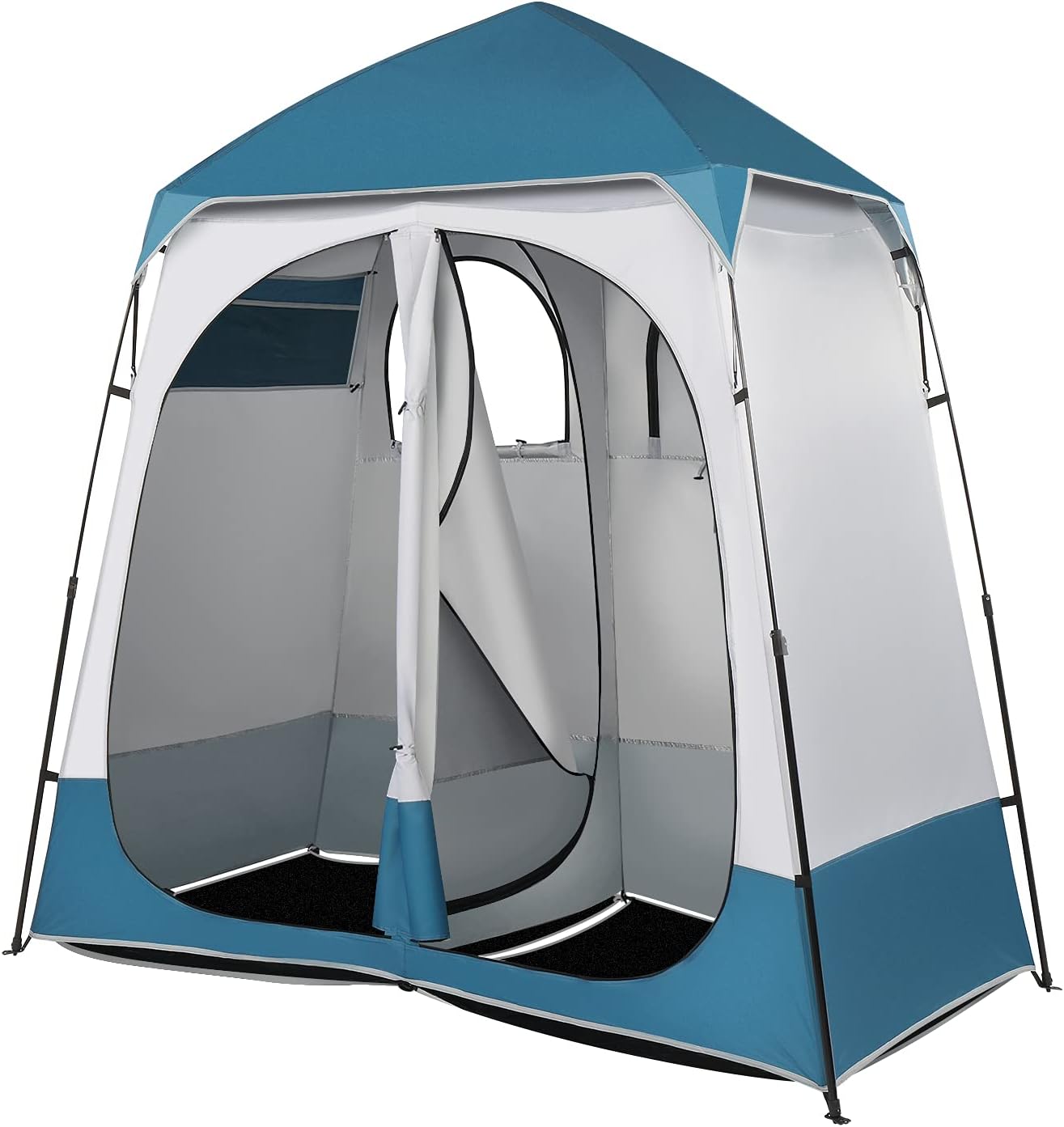 2 Room Shower Tent, 7.5 FT Instant Pop Up Shelter with Carrying Bag, Privacy Changing Room Tent,Perfect for Portable Toilet, Camping, Dressing, Outdoor Indoor, Easy Set Up (Blue)