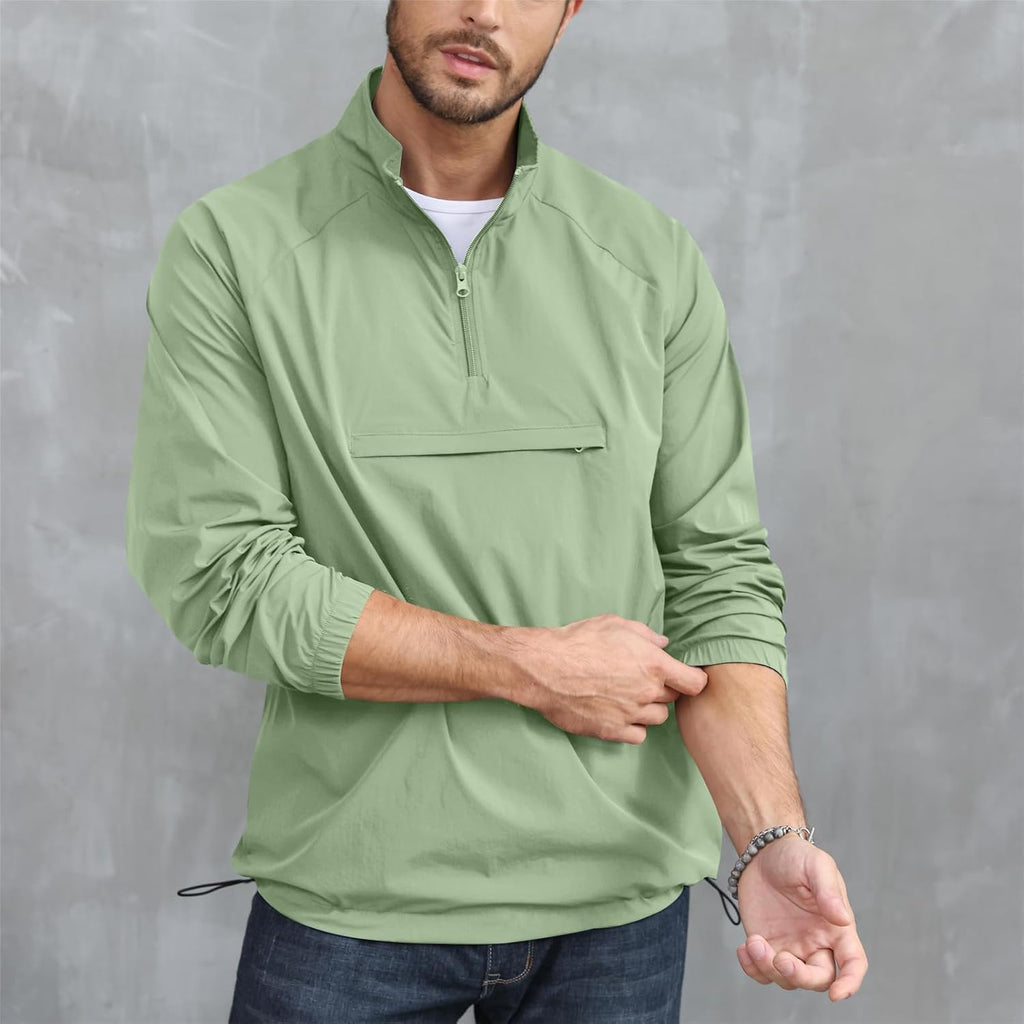 Men's Athletic Quarter Zip Pullover Golf Hiking Running Lightweight Jacket Workout Sweatshirt With Pocket