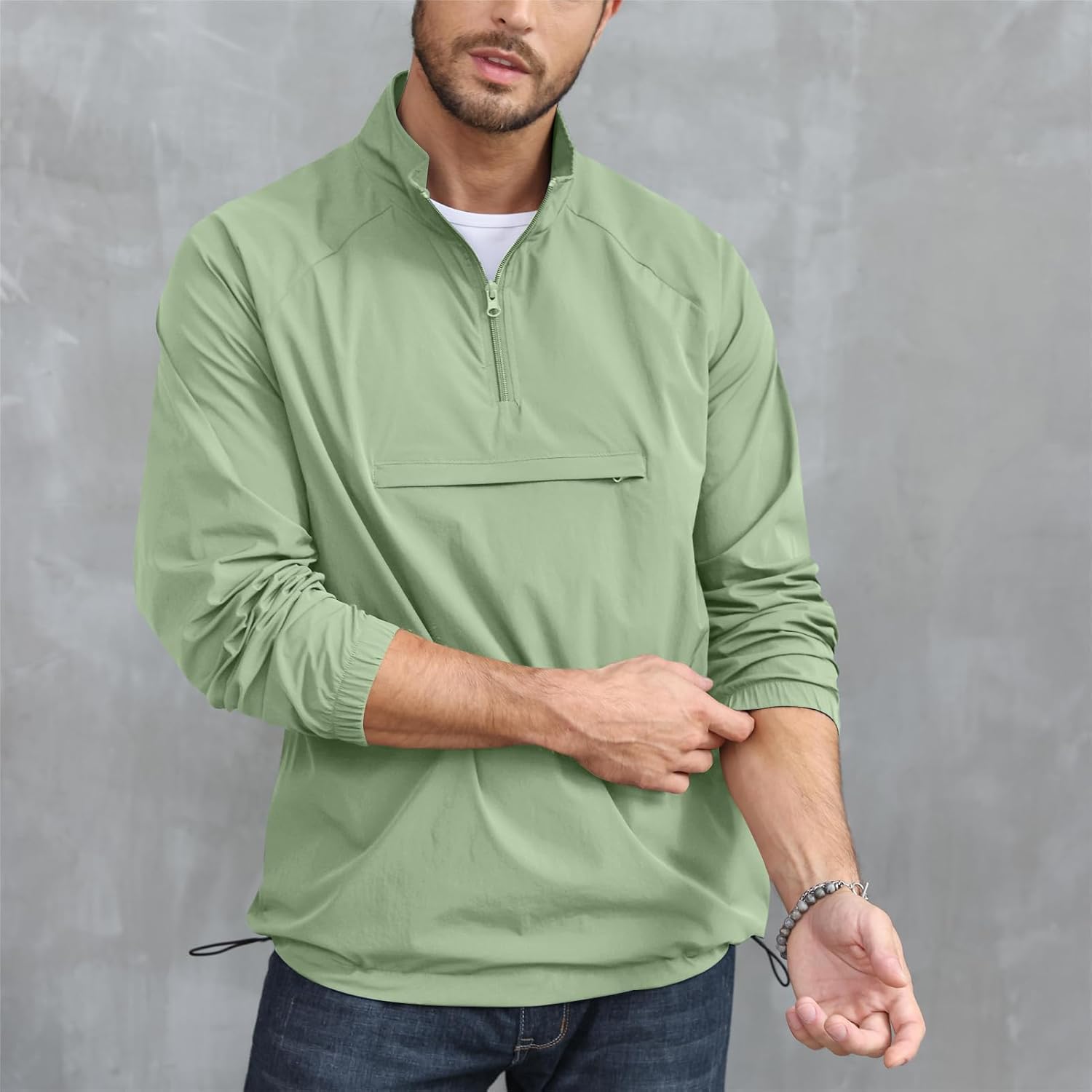 Men's Athletic Quarter Zip Pullover Golf Hiking Running Lightweight Jacket Workout Sweatshirt With Pocket
