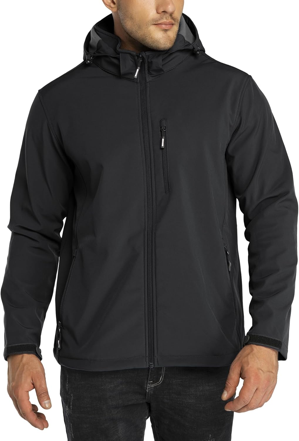 Outdoor  Men Lightweight Softshell Jacket Fleece Lined Hooded Water Resistant Winter Hiking Windbreaker Jackets