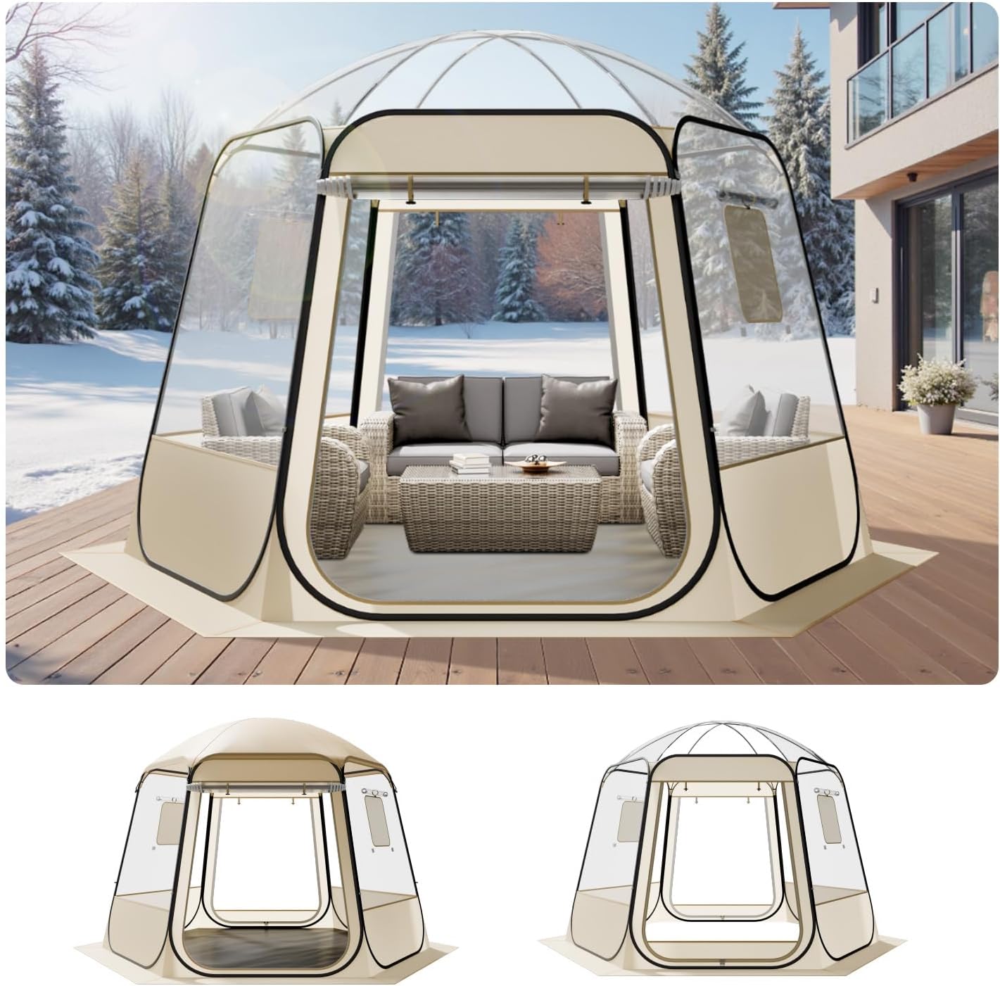 Pop up Sports Tent, 8 Sizes Optional Clear Bubble Tent for 1-6 Person, Waterproof Outdoor Pod with Floor Mat & Top Cover, Garden Igloo Dome Tents Camping Shelter for Sports Watching