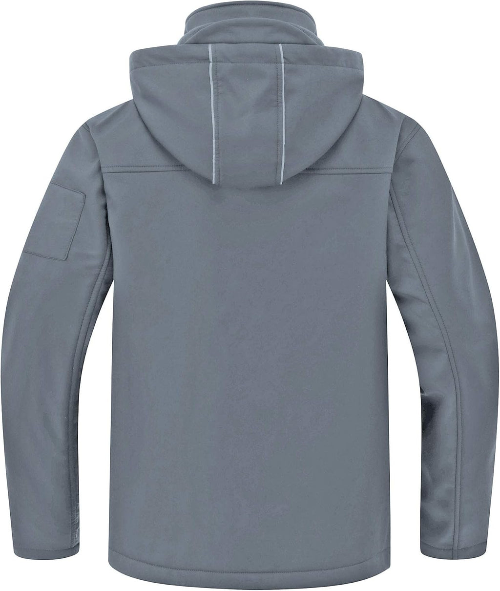 Men's Softshell Military Jacket With Removable Hood, Fleece Lined and Water Repellent Outdoor Reflective Coat