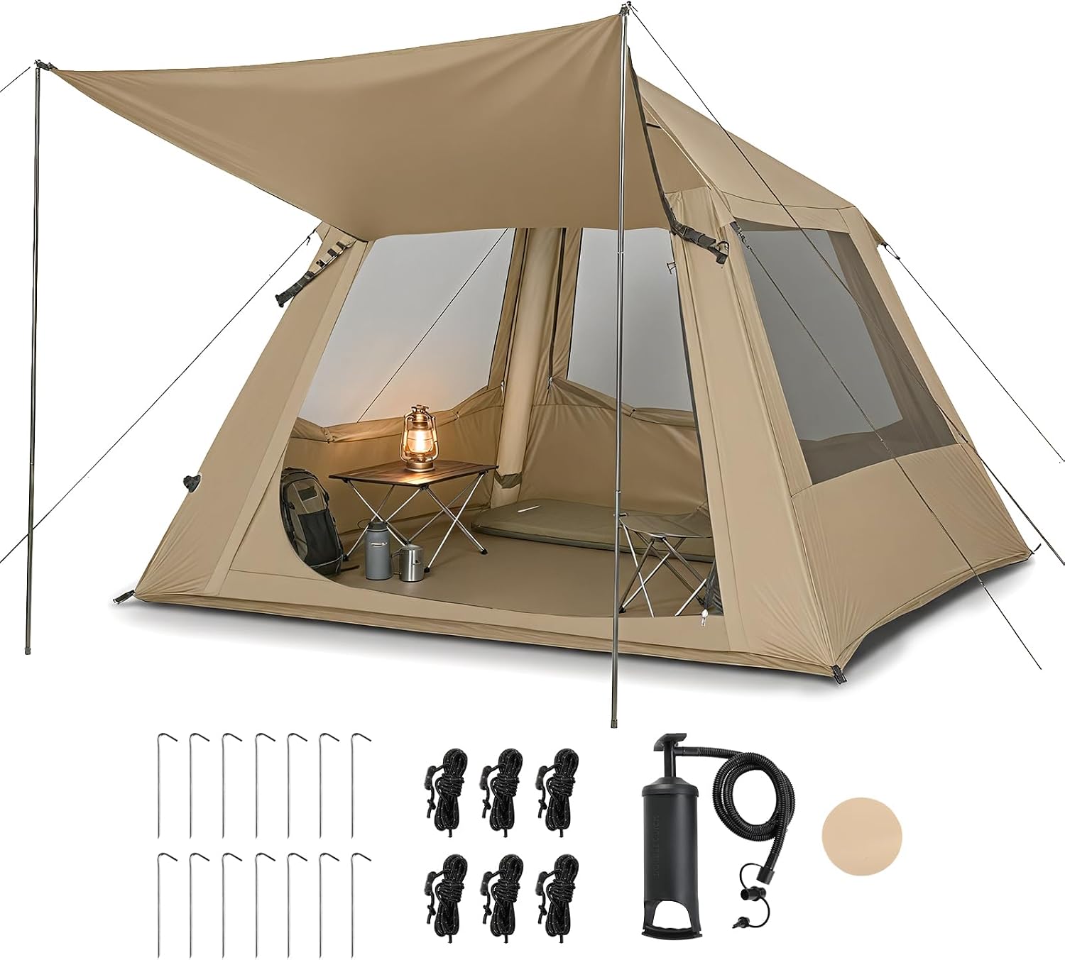 Inflatable Camping Tent, All-Weather Inflatable Tents with Pump, Blow Up Tent for Camping with Mesh Doors & Windows, Inflatable Air Tents for Camping Adult
