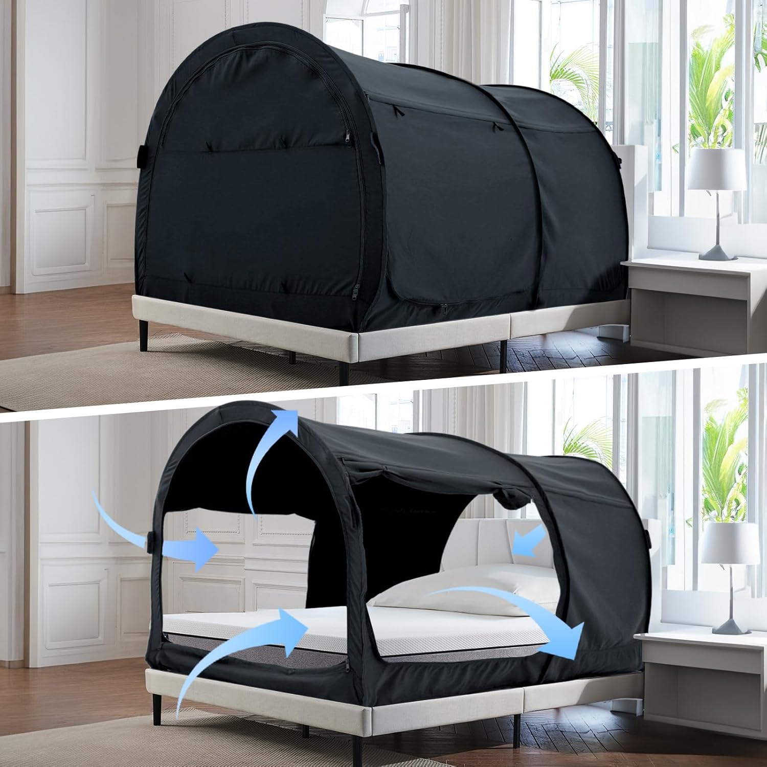 Bed Canopy Bed Tents Dream Tents Privacy Space Twin Size Sleeping Tent Indoor Pop Up Portable Frame Curtains Breathable Grey Cottage (Mattress Not Included) Reducing Light
