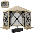 10 x 11 ft Pop Up Gazebo Screen Tent, Outdoor Portable Instant Camping Canopy Screen House Sun Shelter with Mesh Nettings, Carry Bag, Ground Stakes, Ropes for Patio, Backyard, Beige